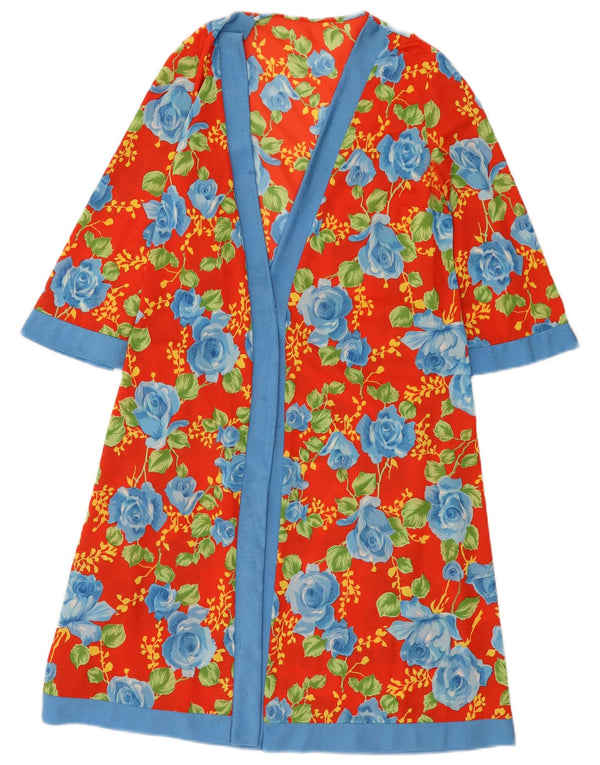Abito vintage da donna a mezza manica a 1/2 maniche UK 12 rosso medio floreale