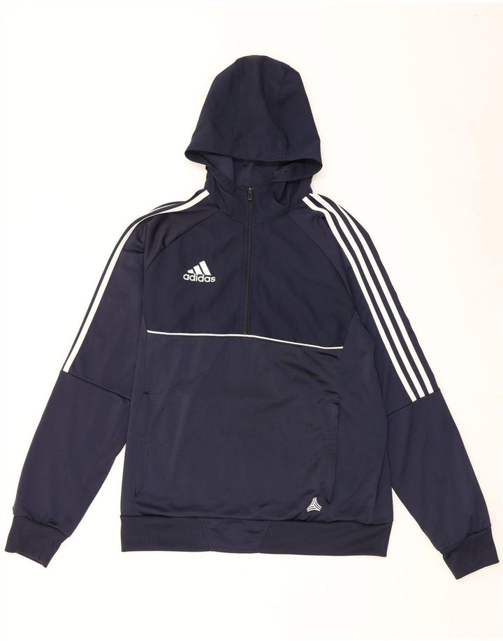 Felpa con cappuccio da uomo Adidas con zip e collo, media, in poliestere blu navy