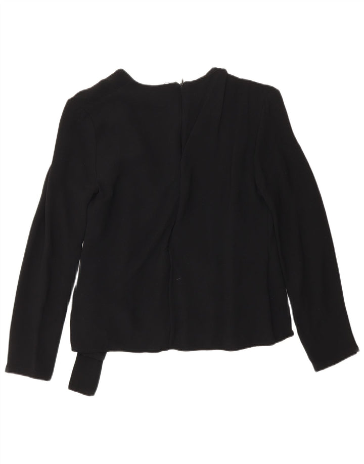 French Connection Top da donna a maniche lunghe avvolgente camicetta UK 8 piccolo nero