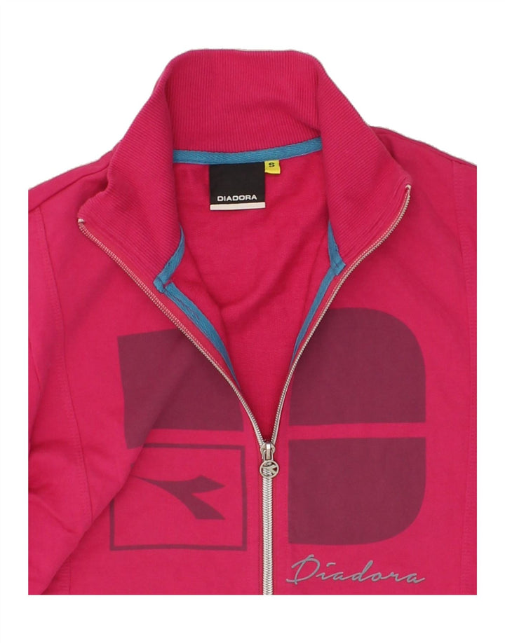 DIADORA Womens Graphic Tracksuit Top Jacket UK 10 Small Pink Vintage Diadora and Second-Hand Diadora from Messina Hembry 