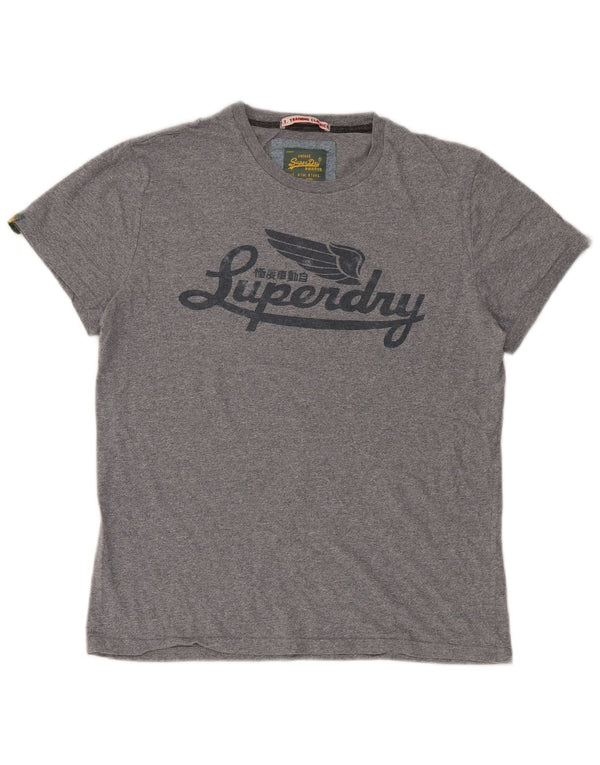 Superdry Mens Graphic T-Shirt Top XL Grey Flecked Cotton