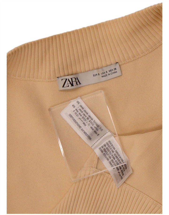 Maglione cardigan corto Zara da donna UK 10 piccolo beige poliammide