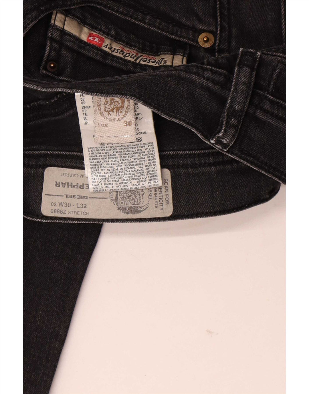 Jeans slim carota da uomo Diesel W30 L32 cotone nero