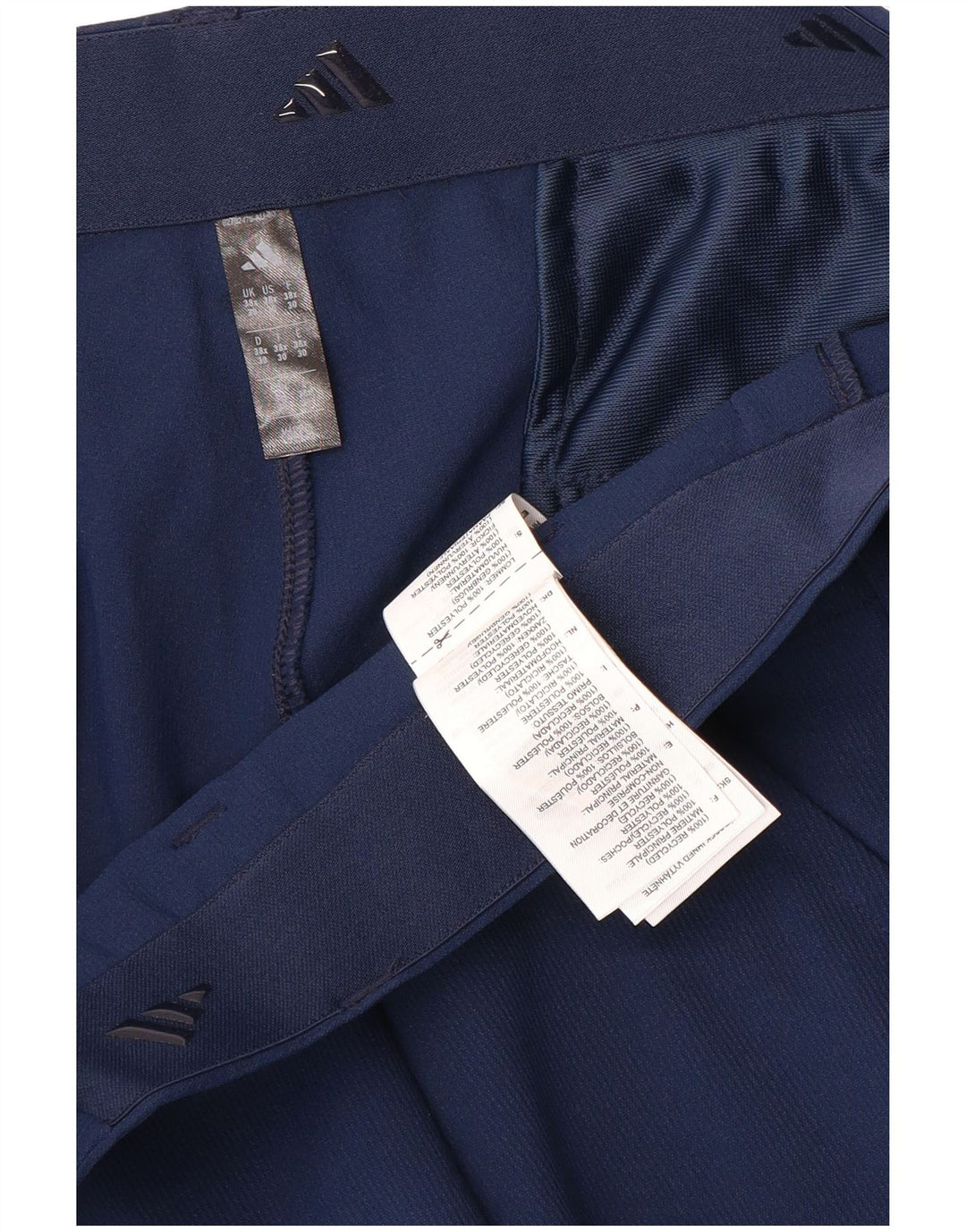 Pantaloni chino pegged da uomo Adidas W38 L28 poliestere blu navy
