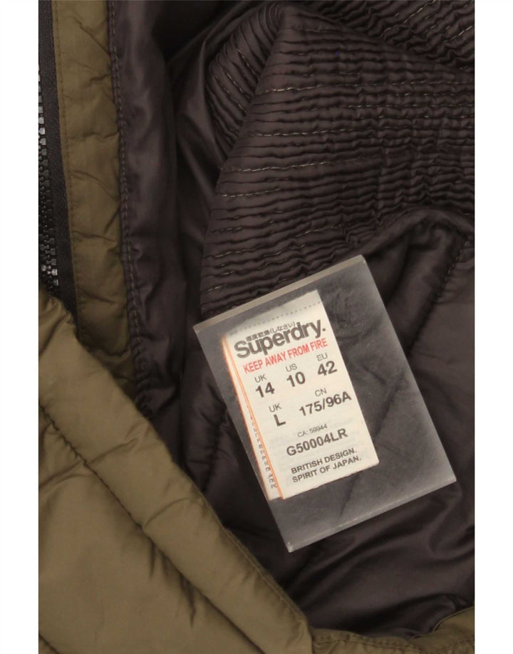 Giacca imbottita con cappuccio da donna Superdry UK 14 nylon kaki medio