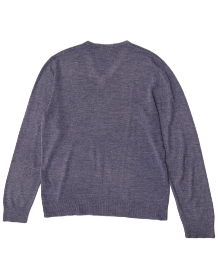 Maglione da uomo Marks & Spencer Blue Harbour con scollo a V blu medio screziato