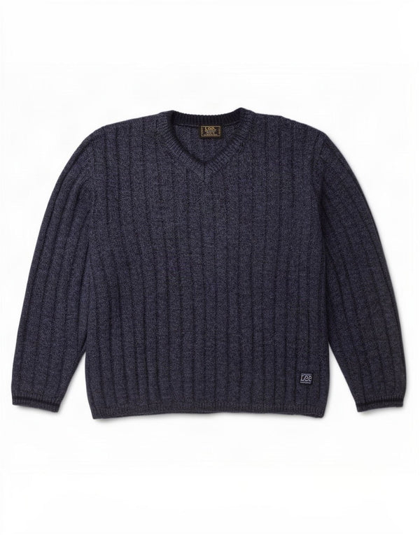 Maglione Lee da uomo con scollo a V XL in acrilico screziato blu navy
