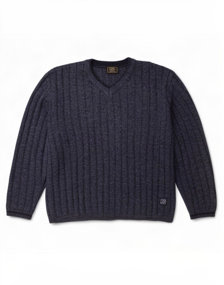 Maglione Lee da uomo con scollo a V XL in acrilico screziato blu navy