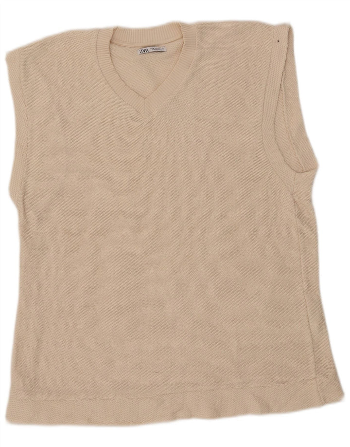 Canottiera da uomo Zara Canottiera media in cotone bianco sporco