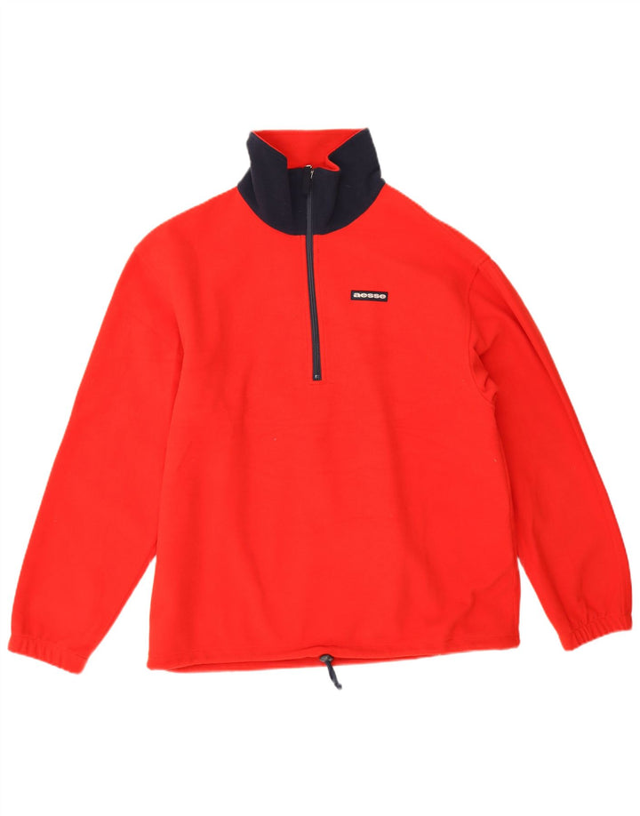 Aesse Maglia da ginnastica da uomo con zip e collo, piccola, in poliestere rosso