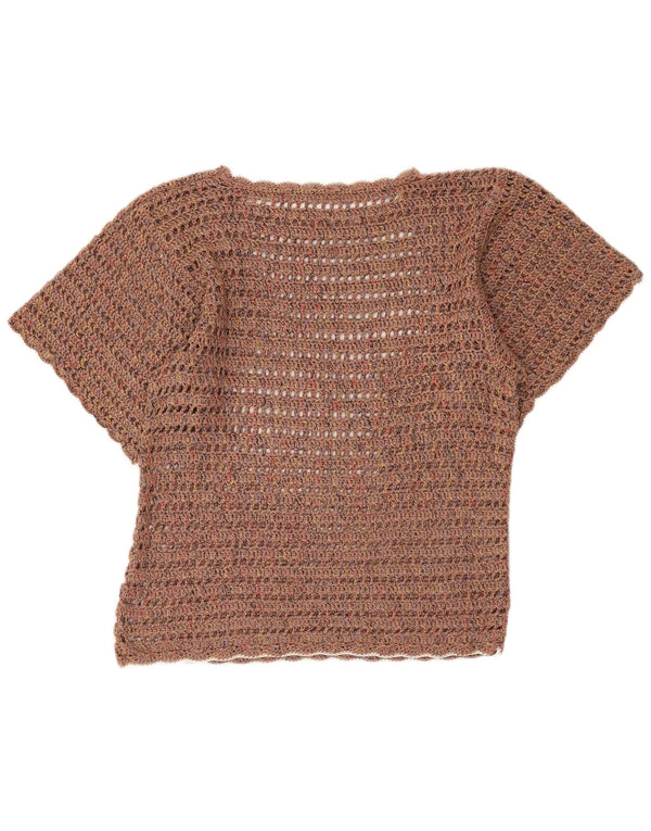 Top camicetta vintage da donna all'uncinetto UK 18 XL Marrone