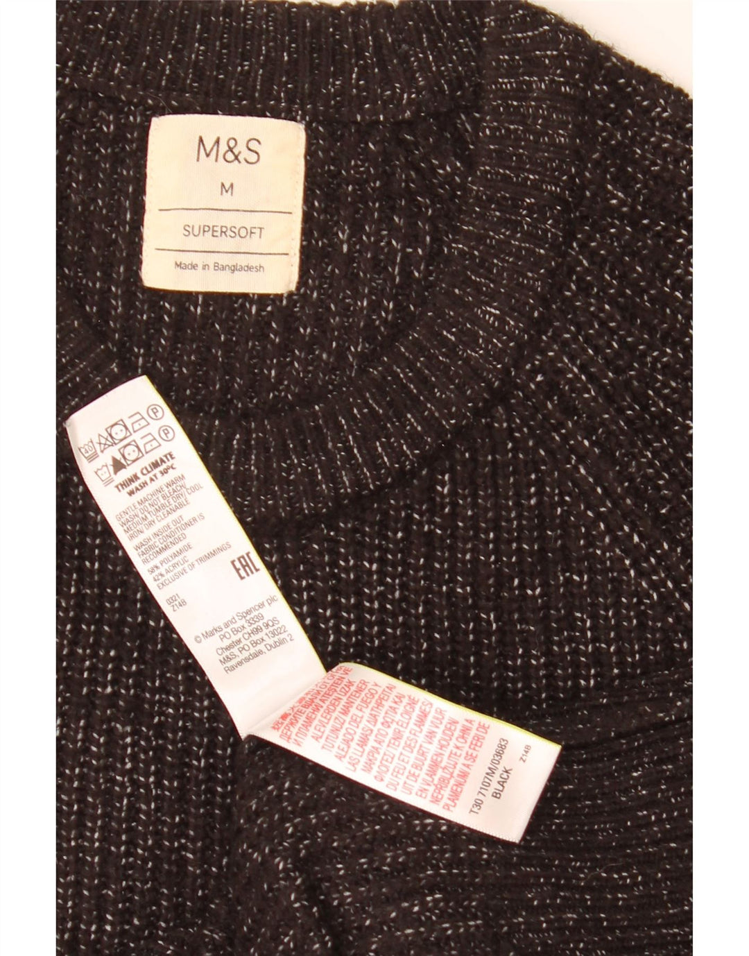 Maglione maglione girocollo da uomo Marks & Spencer medio nero screziato