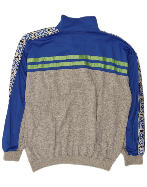 Felpa Asics da uomo con grafica con zip e collo, maglione XL, cotone color block grigio