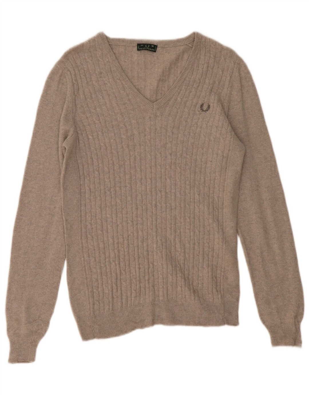 FRED PERRY Maglione da donna con scollo a V UK 12 Lana grigio medio
