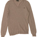 FRED PERRY Maglione da donna con scollo a V UK 12 Lana grigio medio