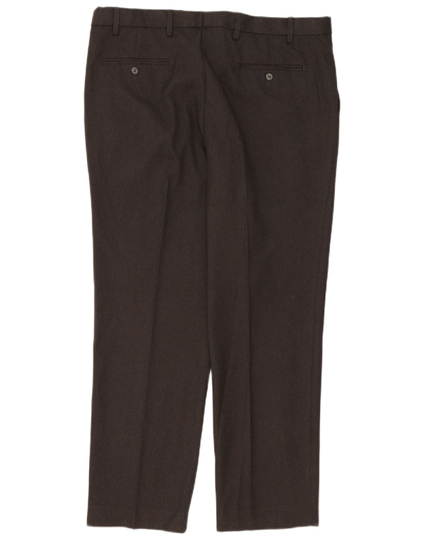 Pantaloni da abito regolari dritti da uomo Marks & Spencer W38 L31 poliestere marrone