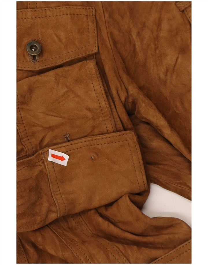 Giacca militare da donna in pelle scamosciata VINTAGE IT 42 in pelle marrone medio