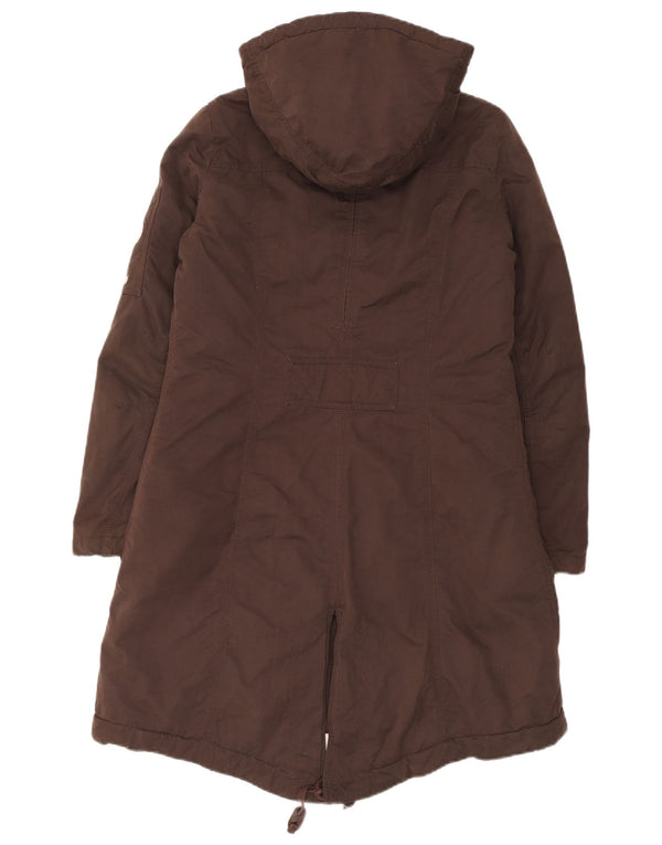 Napapijri Womens Hooded Parka Jacket UK 14 Medium Brown Cotton