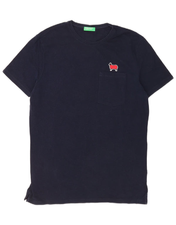 T-shirt da uomo Benetton Top Large in cotone blu navy