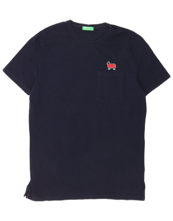 T-shirt da uomo Benetton Top Large in cotone blu navy