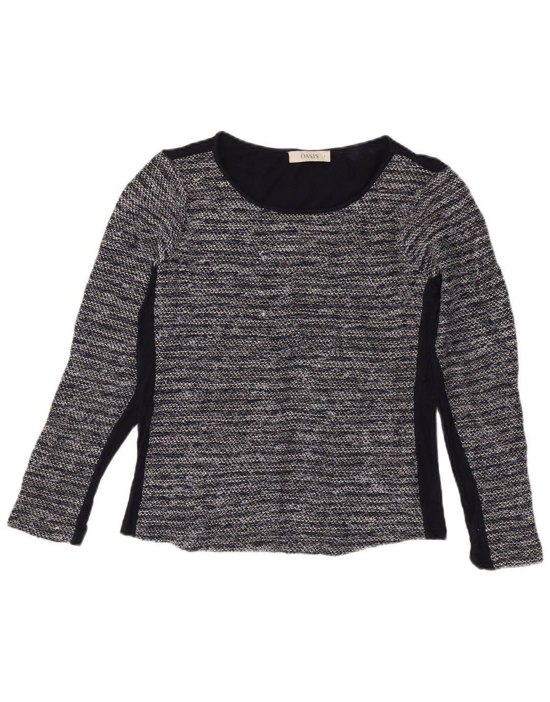 Top da donna a maniche lunghe Oasis UK 10 piccolo poliestere a righe blu navy
