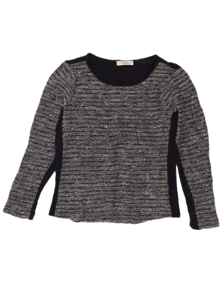 Top da donna a maniche lunghe Oasis UK 10 piccolo poliestere a righe blu navy
