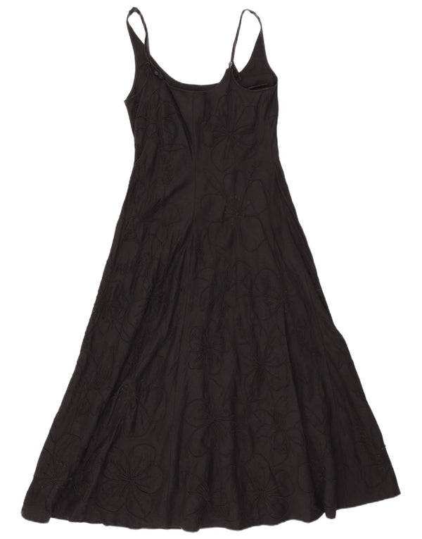 Abito lungo senza maniche da donna Jaeger UK 12 Lino floreale nero medio