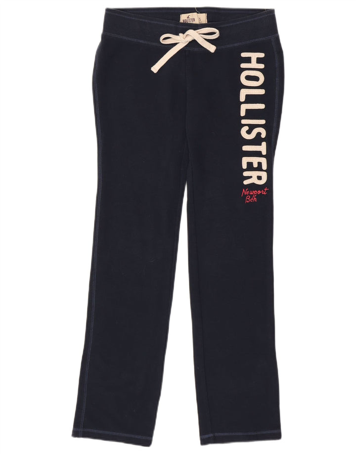 Pantaloni da tuta con grafica HOLLISTER da donna UK 10 piccoli in cotone blu navy
