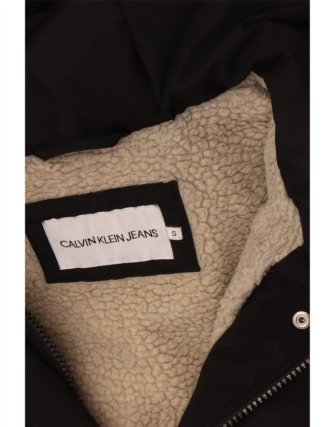 Giacca Parka Sherpa oversize da donna Calvin Klein Jeans UK 10 piccola nera