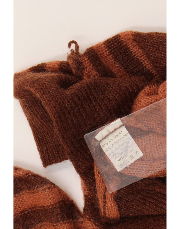 Maglione maglione collo alto da donna VINTAGE UK 14 Mohair a righe marroni grandi