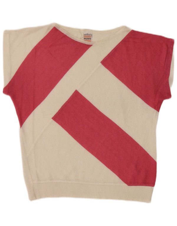 Maglione vintage da donna con scollo a barca UK 12 a righe bianche medie