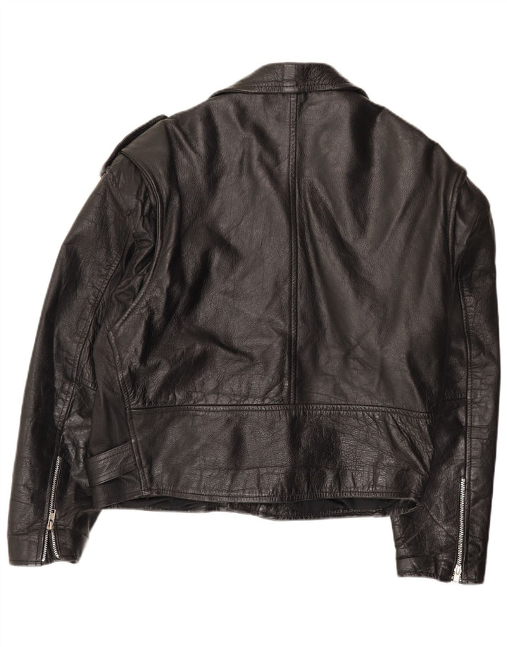 Giacca da motociclista in pelle da uomo vintage UK 40 grande in pelle nera