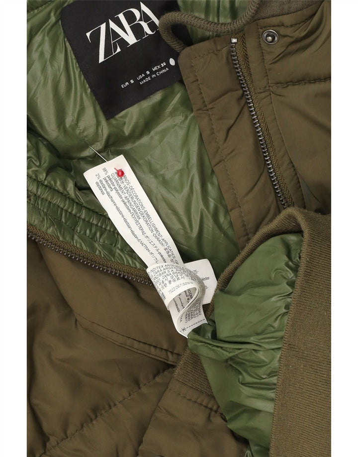 Gilet imbottito oversize con cappuccio da donna Zara UK 10 piccolo poliestere kaki