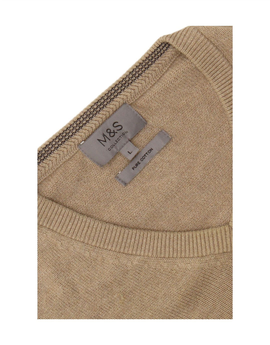 Maglione da uomo con scollo a V Marks & Spencer grande in cotone beige