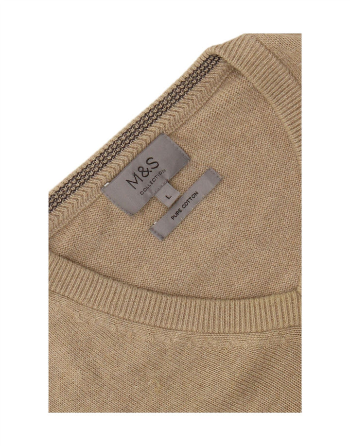 Maglione da uomo con scollo a V Marks & Spencer grande in cotone beige
