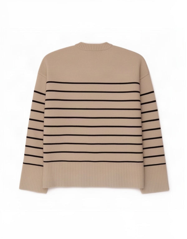 Maglione girocollo oversize da donna Zara UK 14 a righe beige medio