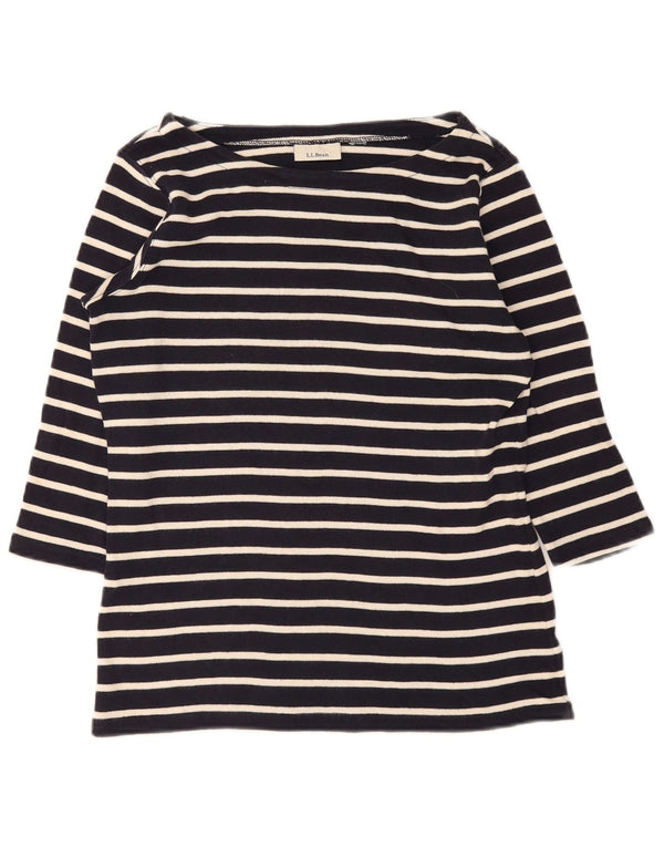Top da donna L.L.Bean manica 3/4 UK 14 medio blu navy a righe