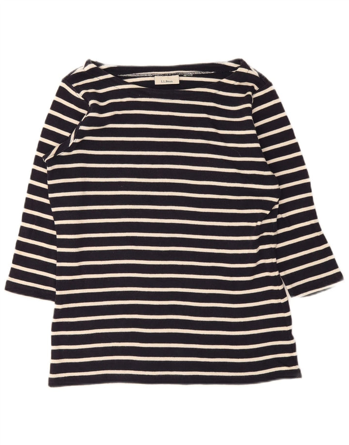 Top da donna L.L.Bean manica 3/4 UK 14 medio blu navy a righe