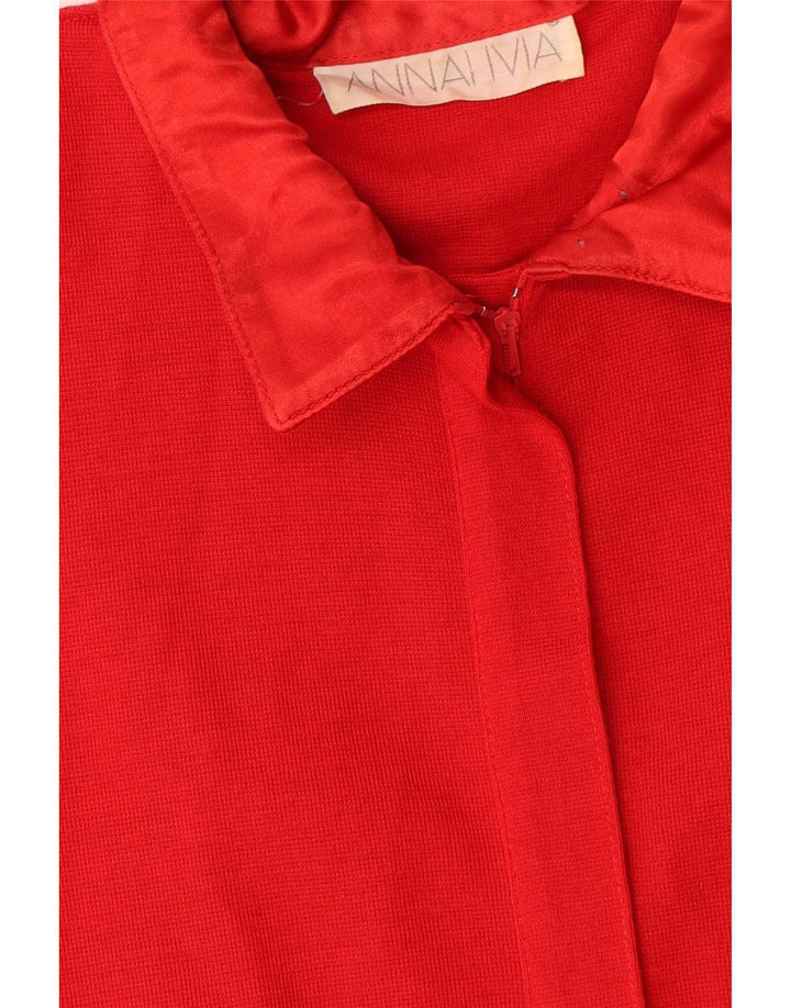 Abito tubino vintage a maniche lunghe da donna UK 14 rosso medio