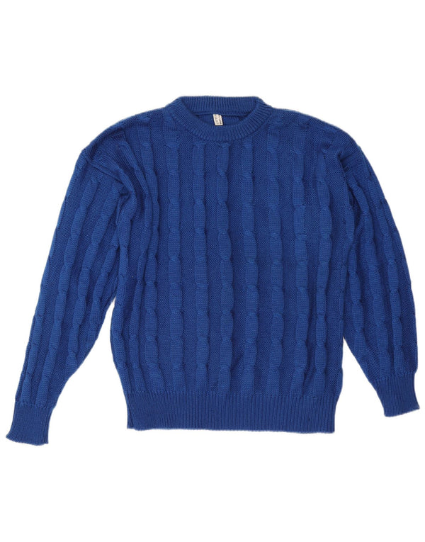 VINTAGE Maglione girocollo da uomo in lana blu medio