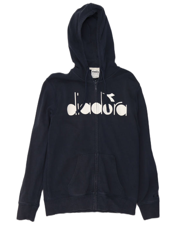 Felpa con cappuccio e zip grafica da uomo Diadora grande in cotone blu navy