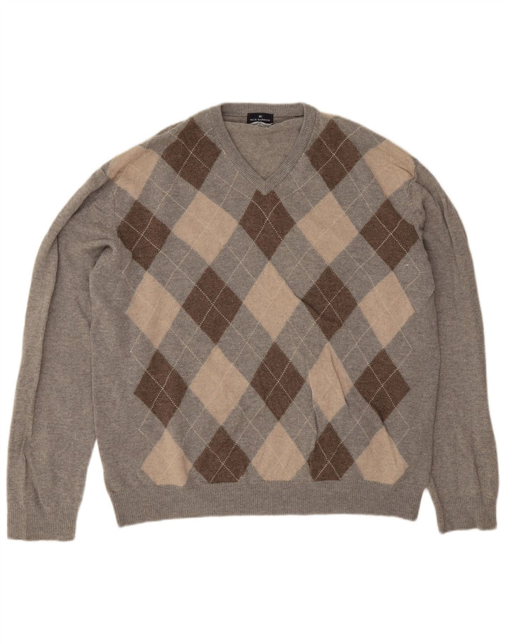 Maglione da uomo con scollo a V Marks & Spencer 2XL Grigio a rombi/diamante