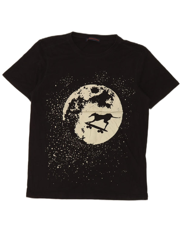 T-shirt grafica da donna Trussardi Jeans Top UK 14 Large in cotone nero