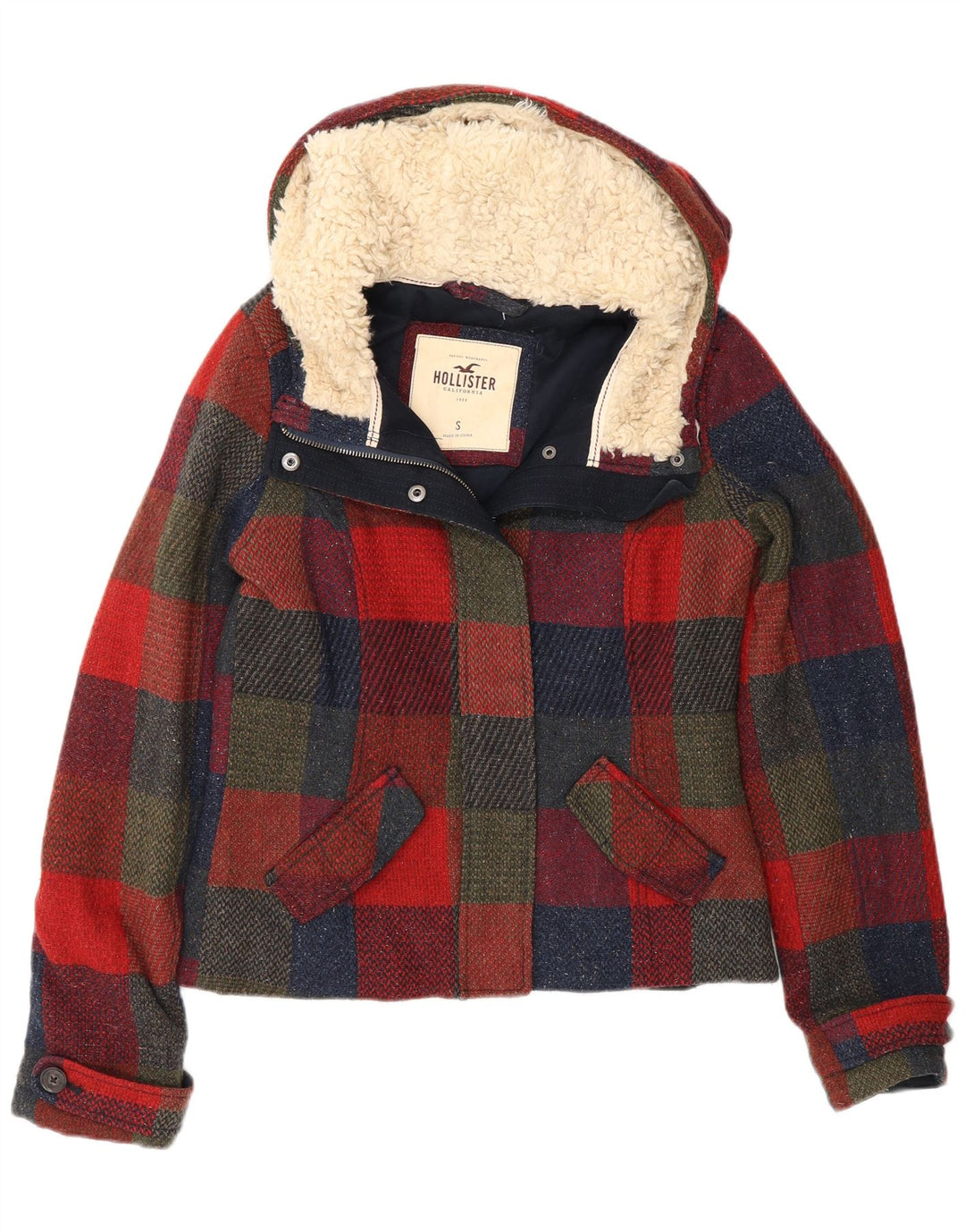 Giacca a vento con cappuccio Hollister da donna UK 10 piccolo motivo a quadri multicolore