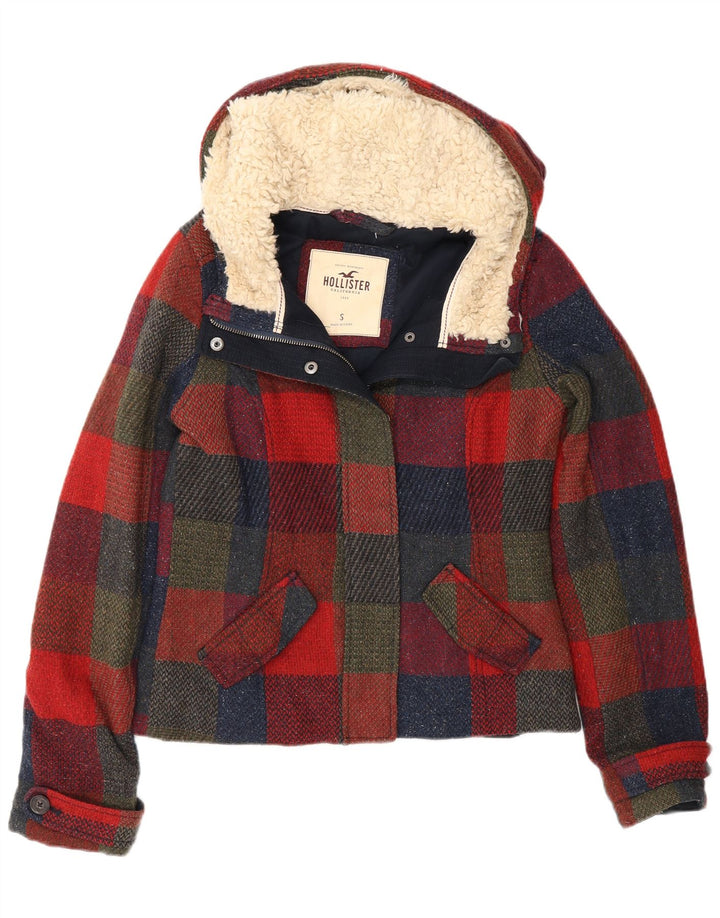 Giacca a vento con cappuccio Hollister da donna UK 10 piccolo motivo a quadri multicolore