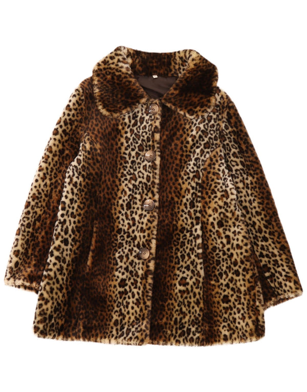 Cappotto vintage da donna in pelliccia sintetica UK 14 acrilico con stampa animalier marrone medio