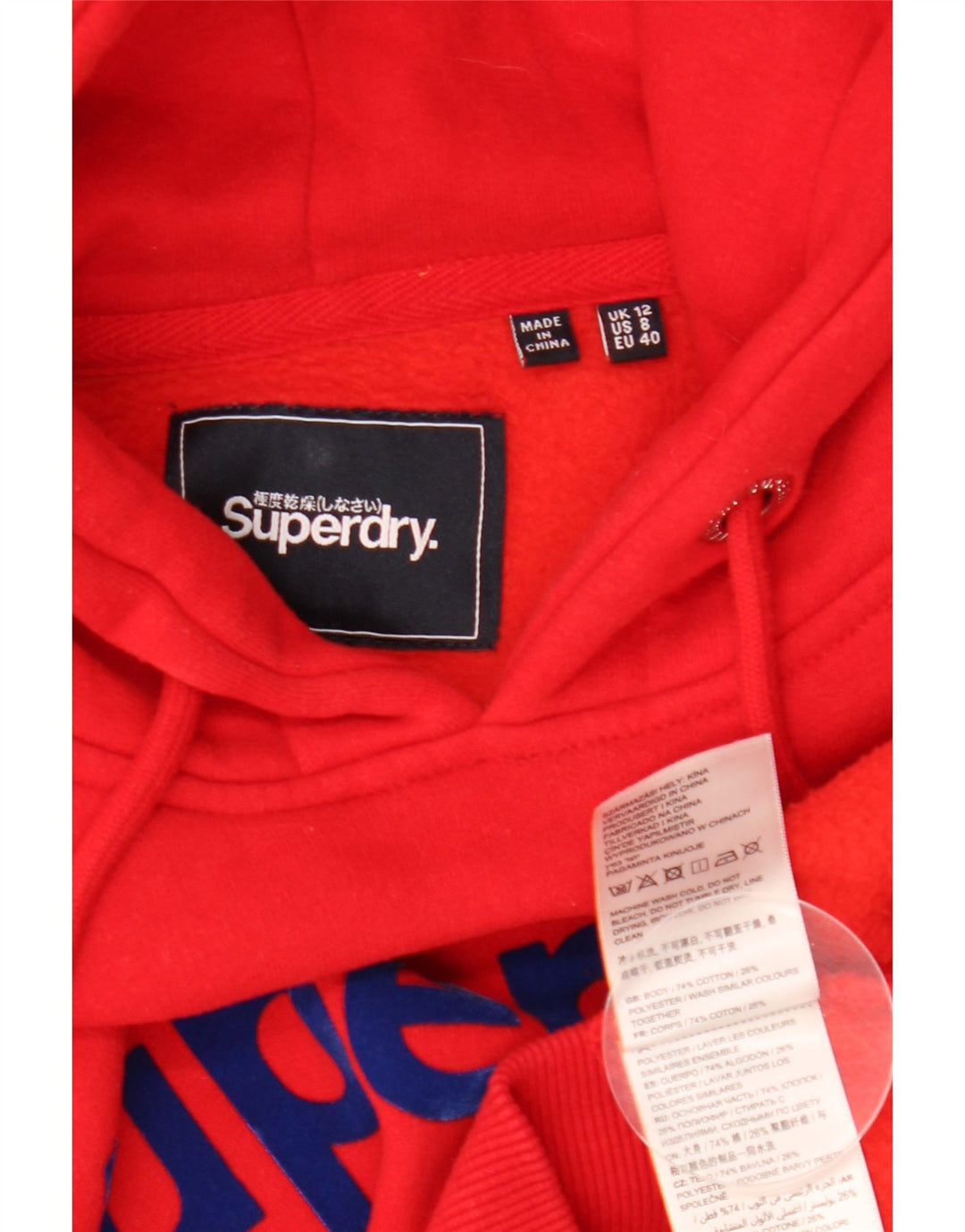 Maglione con cappuccio grafico da donna SUPERDRY UK 12 Cotone rosso medio