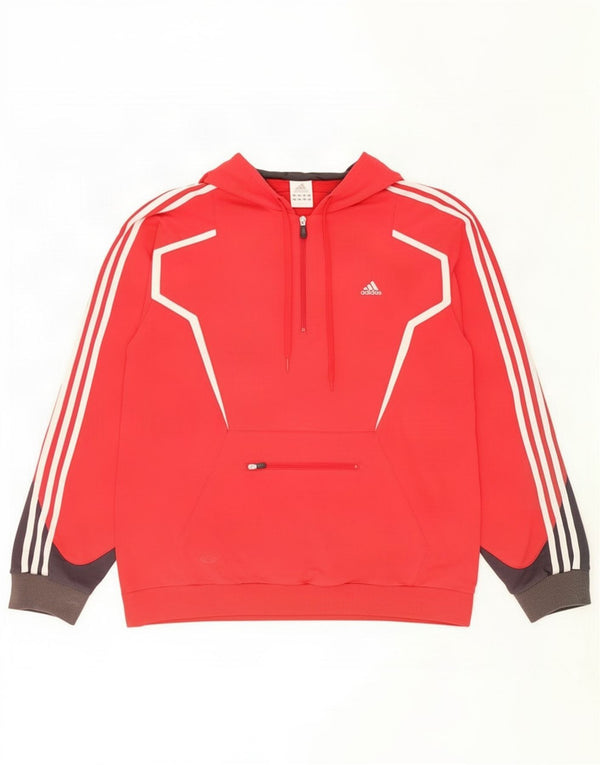 Felpa con cappuccio da uomo Adidas XL rossa in cotone color block