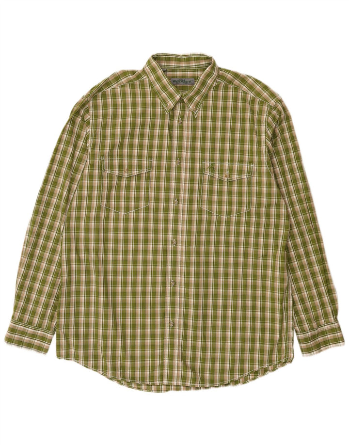 Camicia da uomo in flanella Wald & Forst taglia 43/44 XL in cotone a quadri kaki