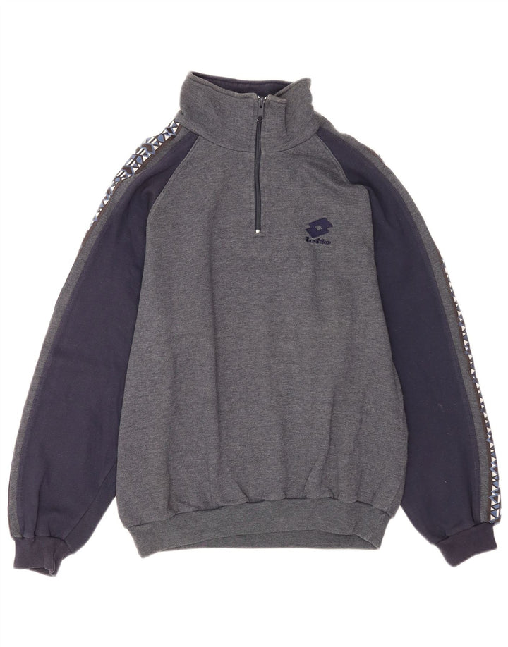 Felpa da uomo con collo grafico con zip Lotto Maglione grigio medio color block